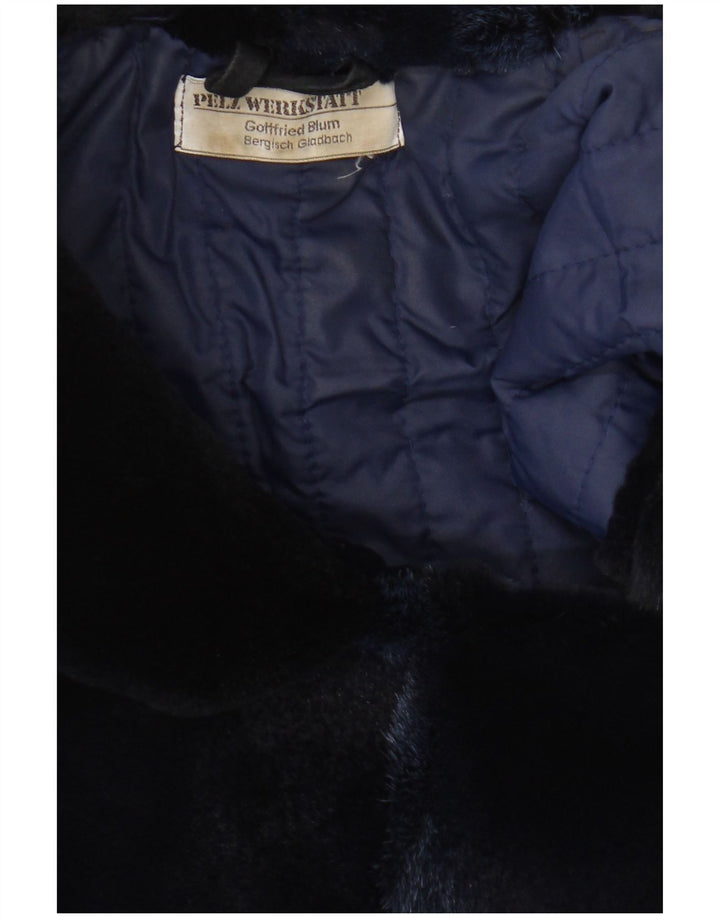 Vintage Womens Fur Gilet UK 14 Medium Navy Blue