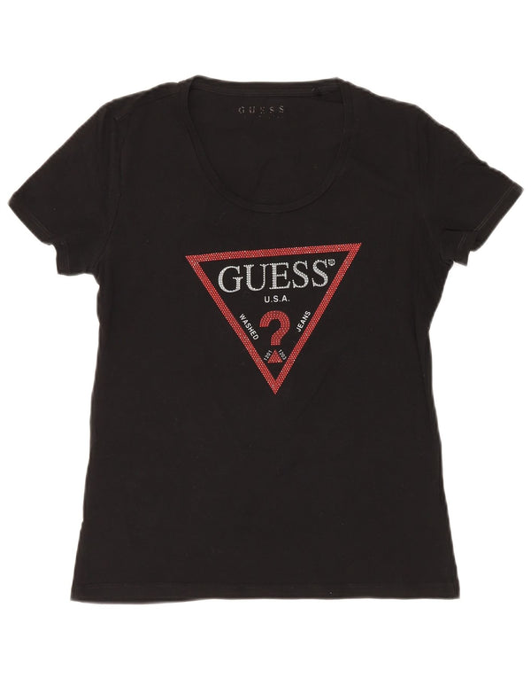 GUESS Womens Graphic T-Shirt Top UK 8 Small Black Cotton