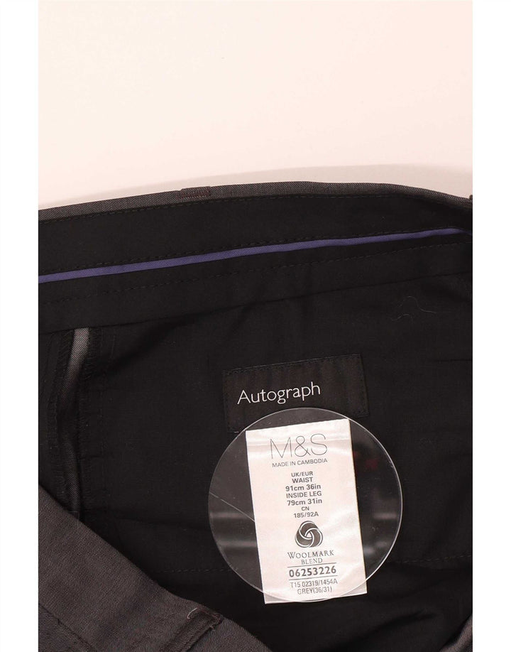 Marks & Spencer Mens Autograph Straight Suit Trousers W36 L31 Grey Wool