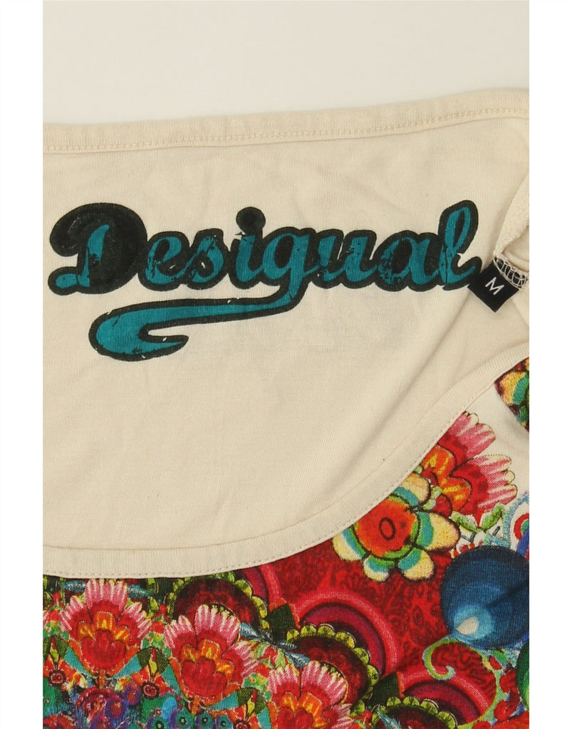 DESIGUAL Womens Graphic T-Shirt Top UK 12 Medium Off White Floral Viscose Vintage Desigual and Second-Hand Desigual from Messina Hembry 