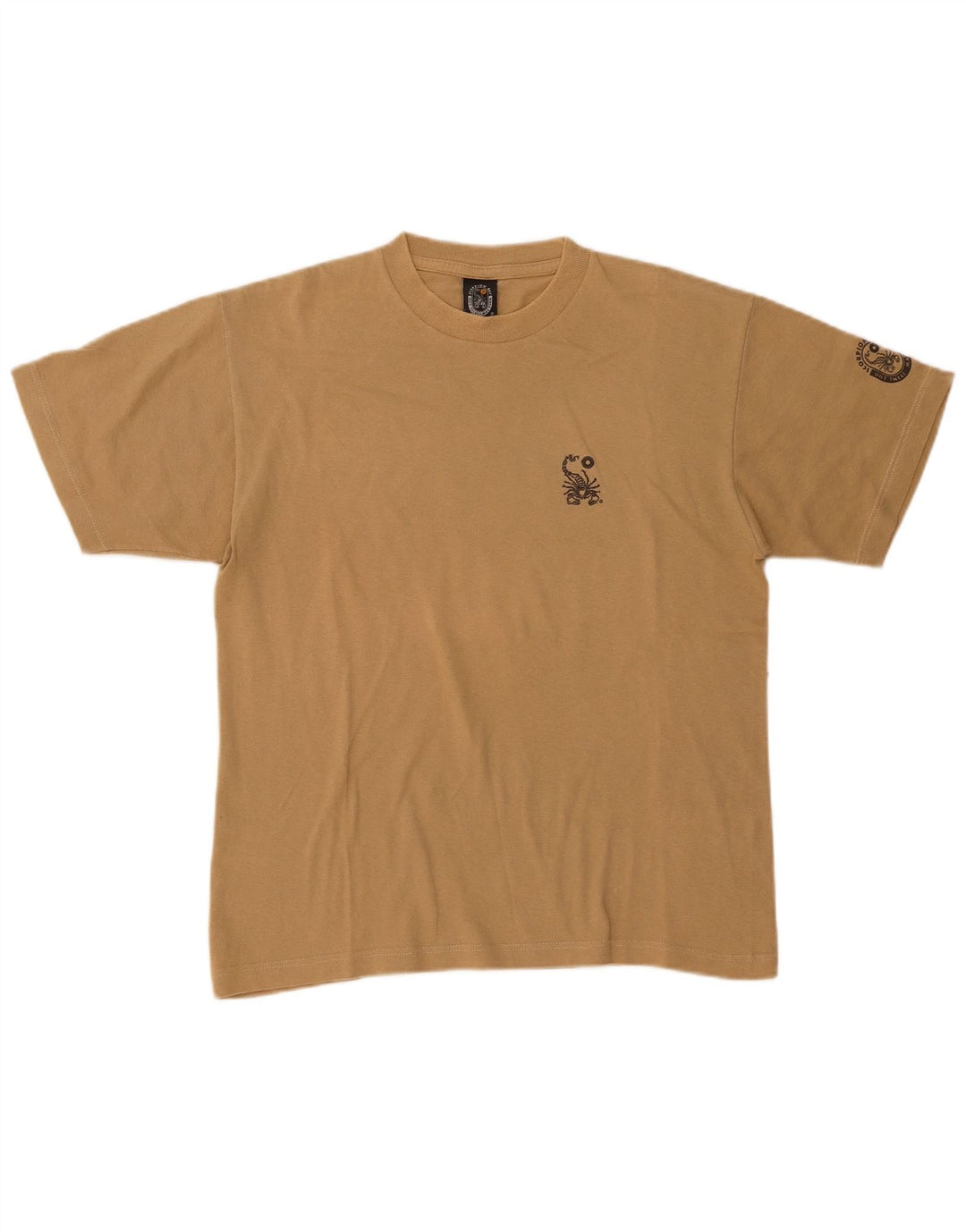 SCORPION Mens Graphic T-Shirt Top Small Beige Cotton
