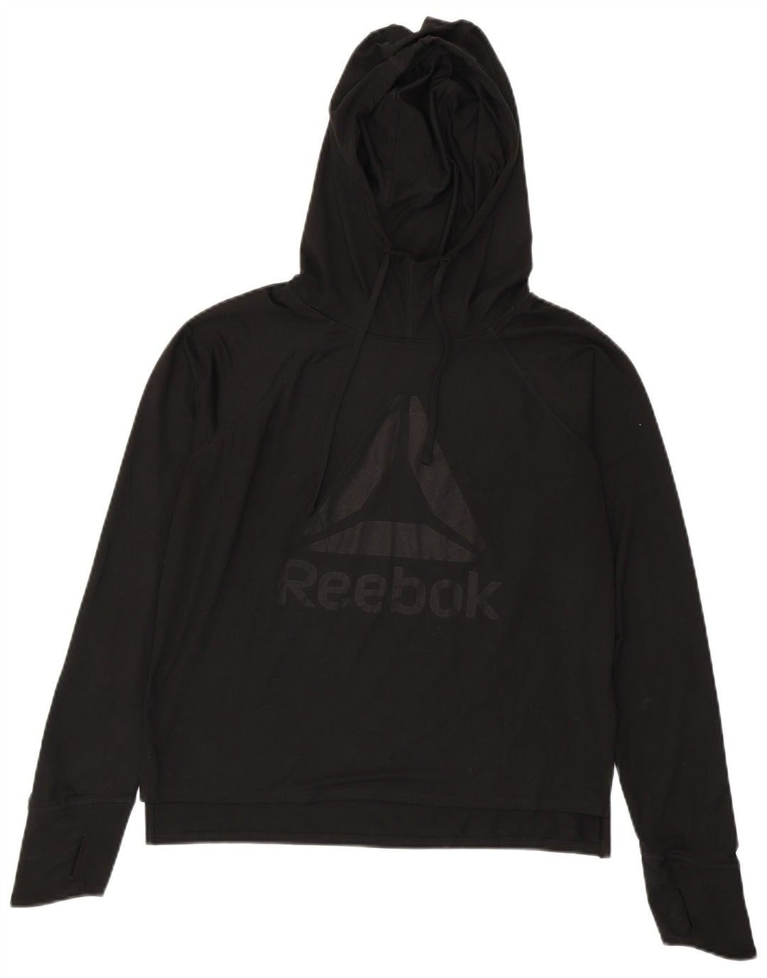 Reebok Womens Oversized Graphic Hoodie Jumper UK 10 Small Black