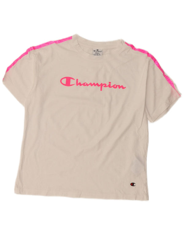 Champion Womens Crop Graphic T-Shirt Top UK 10 Small White Colourblock