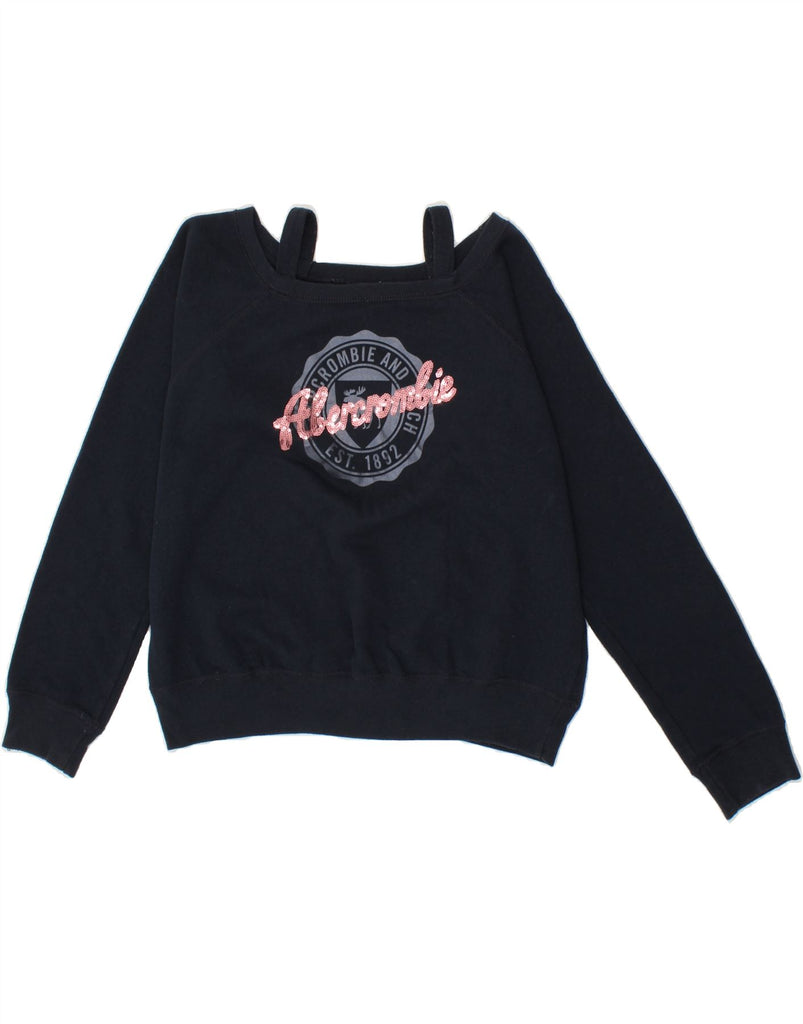 ABERCROMBIE & FITCH Girls Graphic Sweatshirt Jumper 13-14 Years Navy Blue Vintage Abercrombie & Fitch and Second-Hand Abercrombie & Fitch from Messina Hembry 