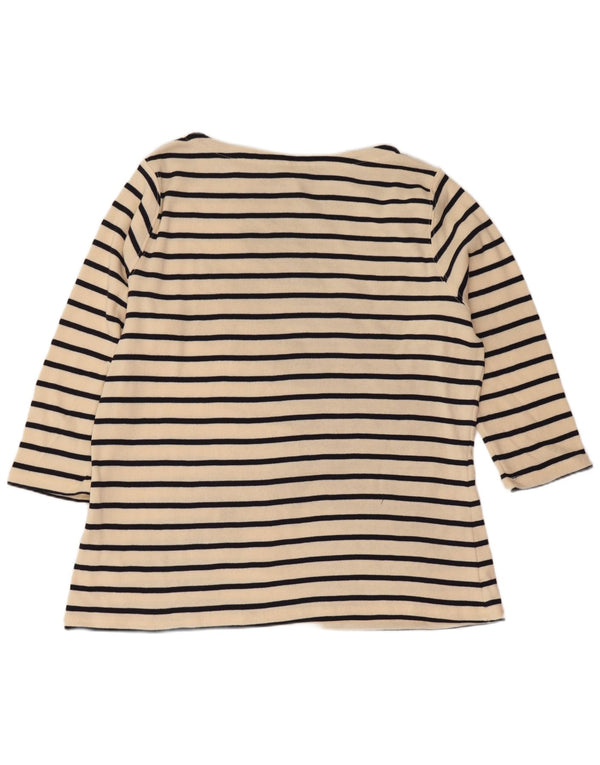 L.L.Bean Womens Top 3/4 Sleeve UK 18 XL Off White Striped Cotton Nautical