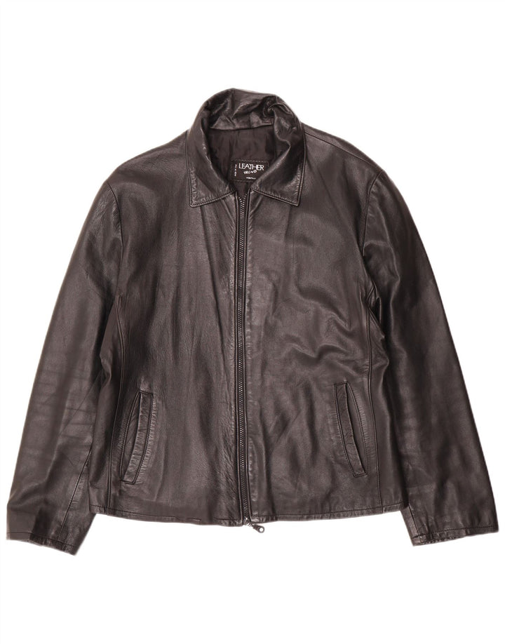 VINTAGE Womens Leather Jacket UK 16 Large Black Leather