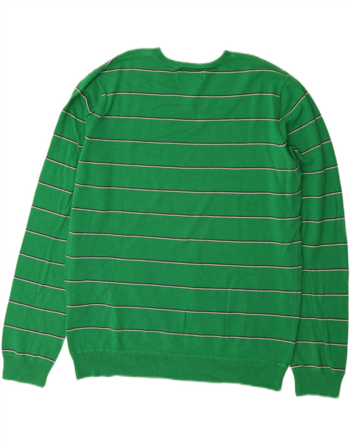 HURLEY Mens V-Neck Jumper Sweater XL Green Striped Cotton Vintage Hurley and Second-Hand Hurley from Messina Hembry 