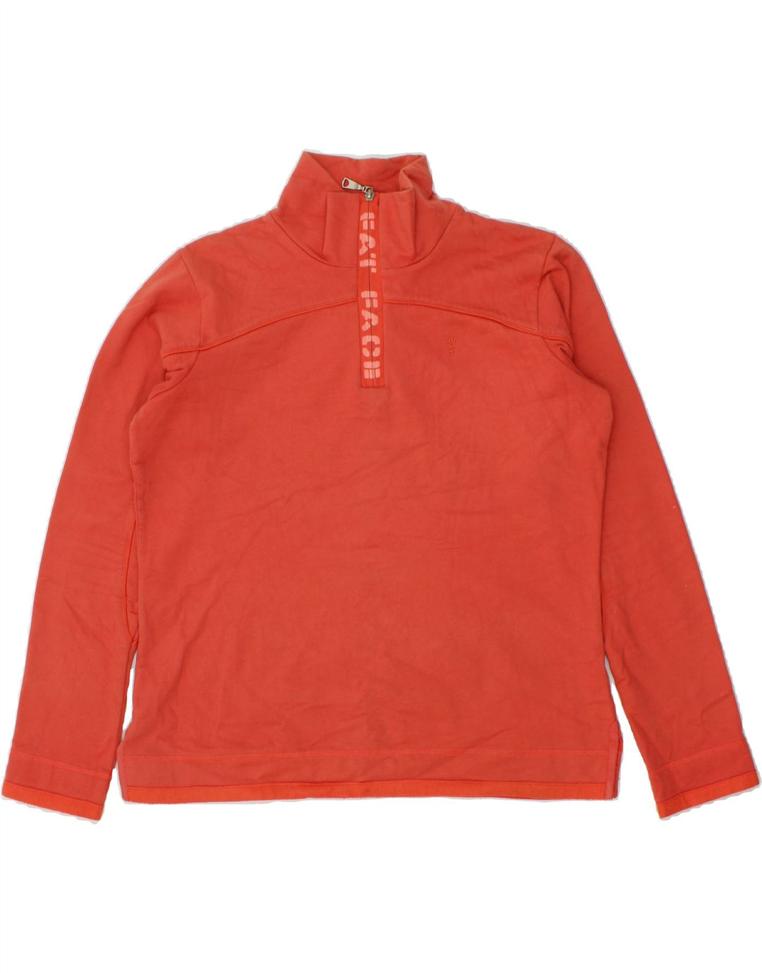 FAT FACE Womens Graphic Zip Neck Sweatshirt Jumper UK 14 Large  Orange Vintage Fat Face and Second-Hand Fat Face from Messina Hembry 