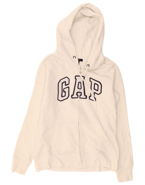 Gap Womens Graphic Zip Hoodie Sweater UK 10 Small White Cotton