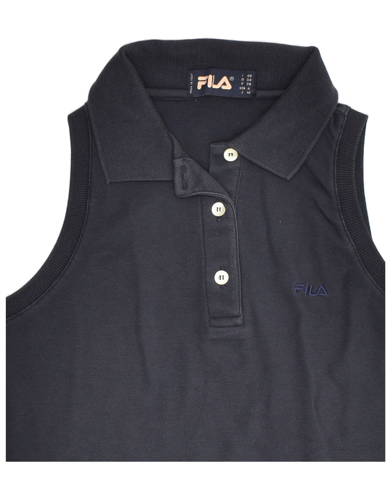 FILA Womens Sleeveless Polo Shirt IT 40 Small Navy Blue Cotton | Vintage Fila | Thrift | Second-Hand Fila | Used Clothing | Messina Hembry 