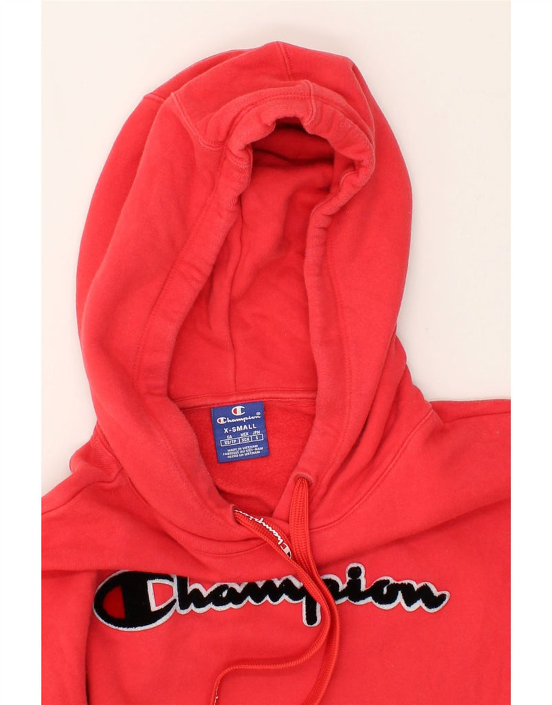 CHAMPION Womens Graphic Hoodie Jumper UK 6 XS Red Cotton | Vintage Champion | Thrift | Second-Hand Champion | Used Clothing | Messina Hembry 