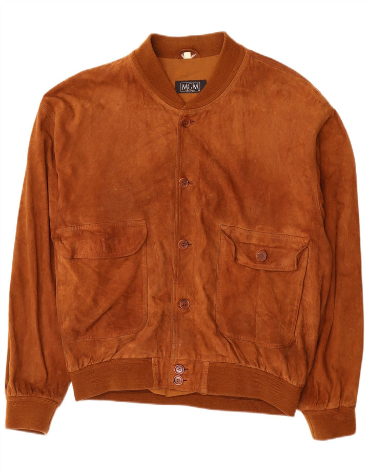 Vintage Mens Suede Bomber Jacket EU 52 XL Brown Leather