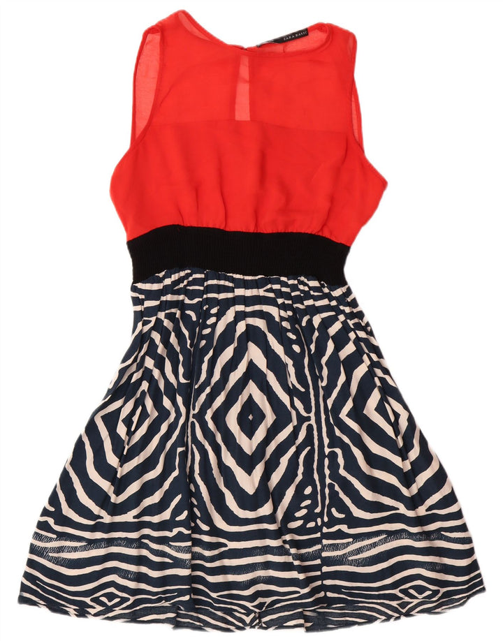 Zara Womens Basic Sleeveless A-Line Dress UK 12 Medium Red Geometric Modern