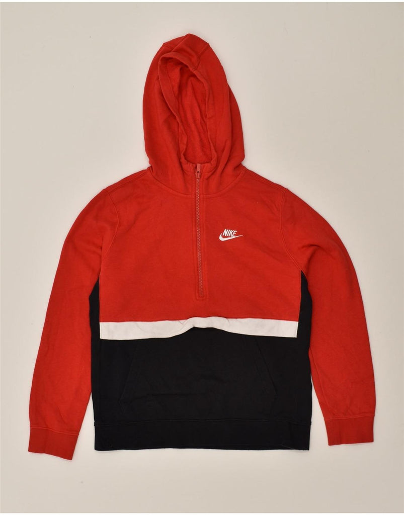 NIKE Womens Zip Neck Hoodie Jumper UK 18 XL Red Colourblock Cotton | Vintage Nike | Thrift | Second-Hand Nike | Used Clothing | Messina Hembry 