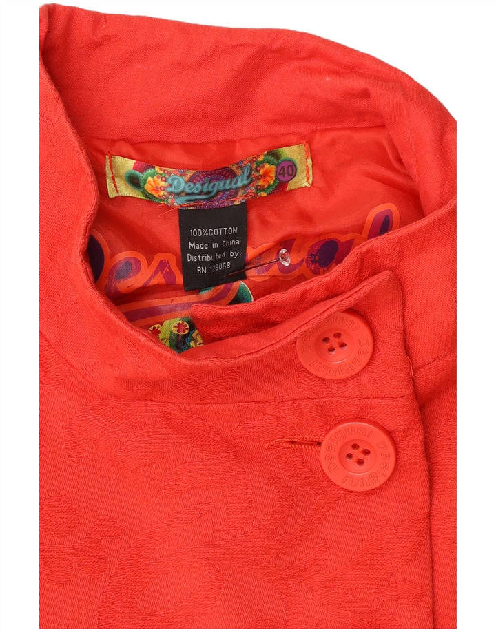 Desigual Mens Overcoat EU 40 Medium Red Paisley Cotton