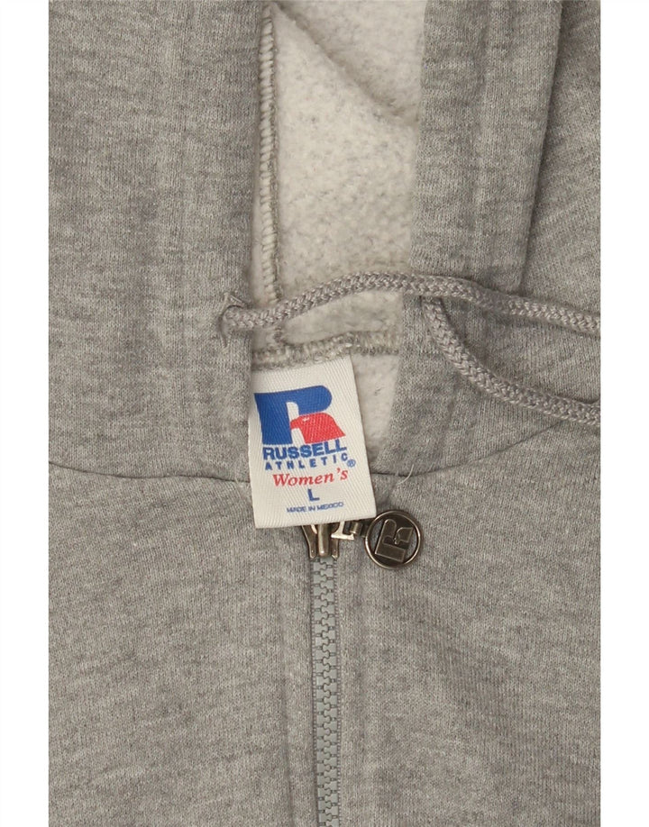 RUSSELL ATHLETIC Womens Crop Zip Hoodie Sweater UK 16 Large Grey Flecked