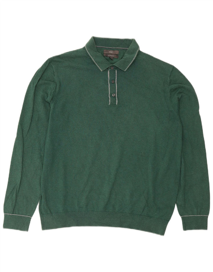 Marks & Spencer Mens Polo Neck Jumper Sweater Large Green Cotton