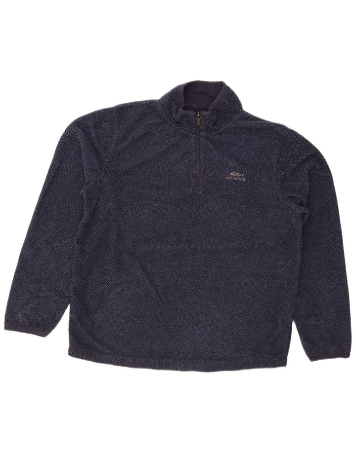 WEIRD FISH Mens Zip Neck Sweatshirt Jumper Large Navy Blue Polyester