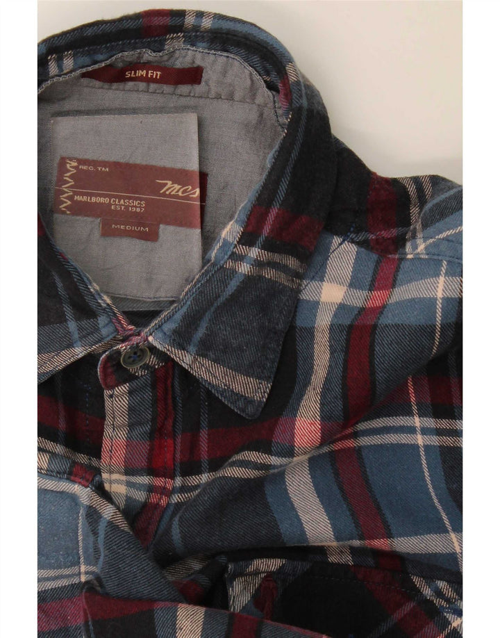 Marlboro Classics Mens Slim Fit Flannel Shirt Medium Navy Blue Check