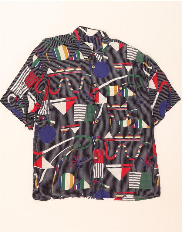 Vintage Mens Short Sleeve Shirt Size 43 Large Multicoloured Geometric