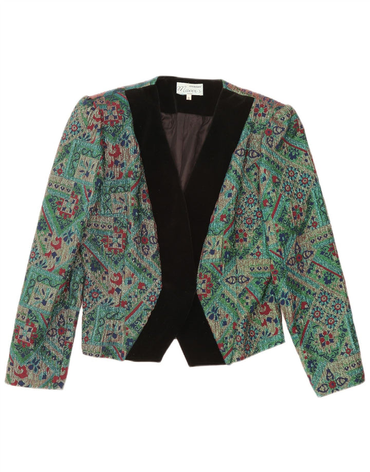 Vintage Womens Crop Blazer Jacket IT 46 Large Green Geometric Acetate