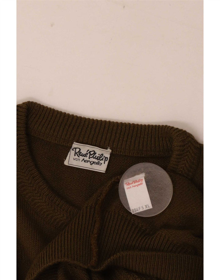Vintage Mens Crew Neck Jumper Sweater XL Khaki Wool