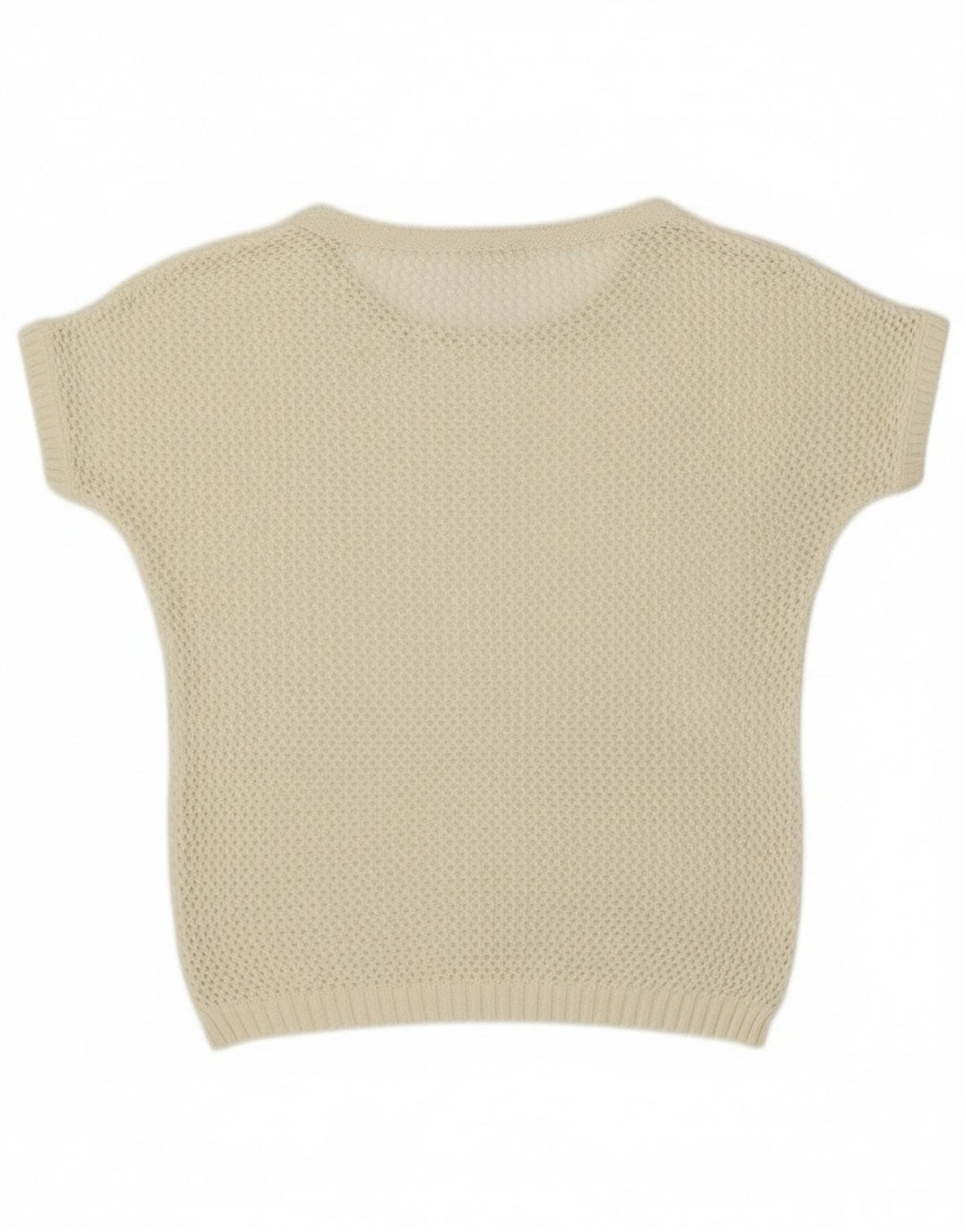 Vintage Womens Short Sleeve Crew Neck Jumper Sweater UK 12 Medium Off White