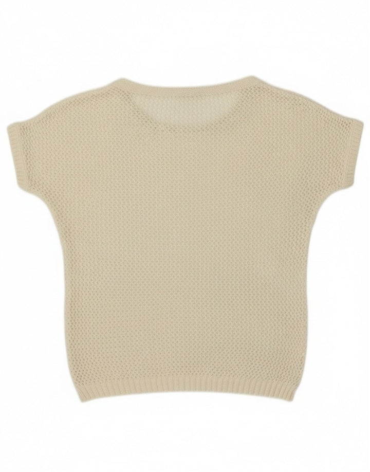 Vintage Womens Short Sleeve Crew Neck Jumper Sweater UK 12 Medium Off White