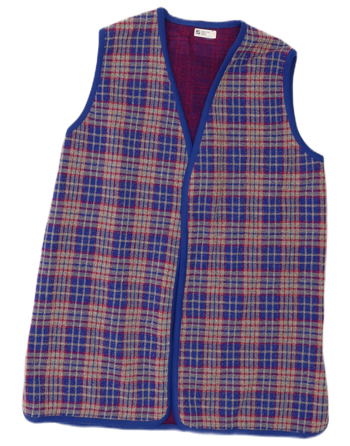 Vintage Womens Sleeveless Cardigan Sweater UK 14 Medium Blue Check