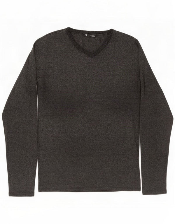 Zara Womens V-Neck Jumper Sweater UK 14 Large Grey Polyester