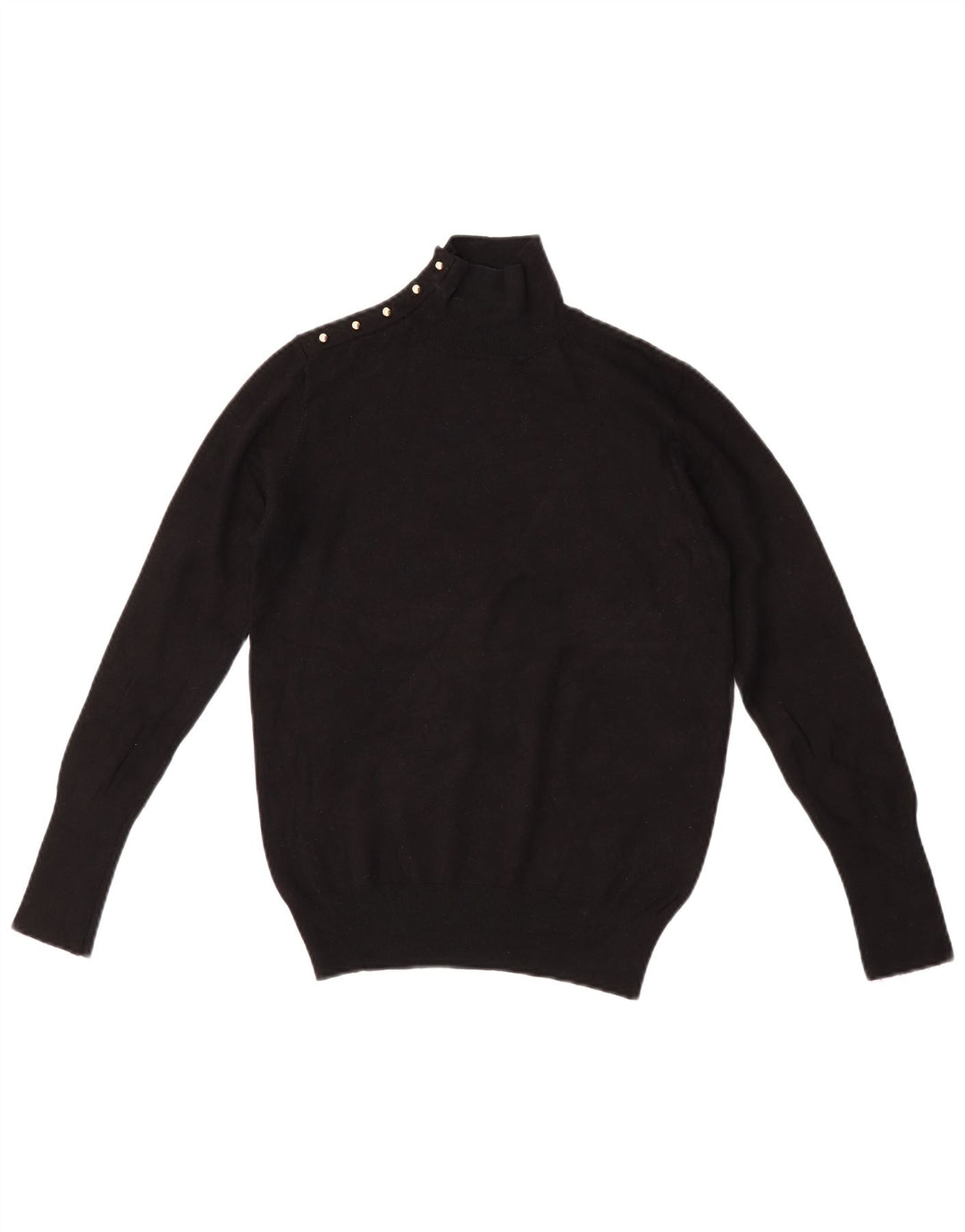 Zara Womens Button Neck Jumper Sweater UK 12 Medium Black