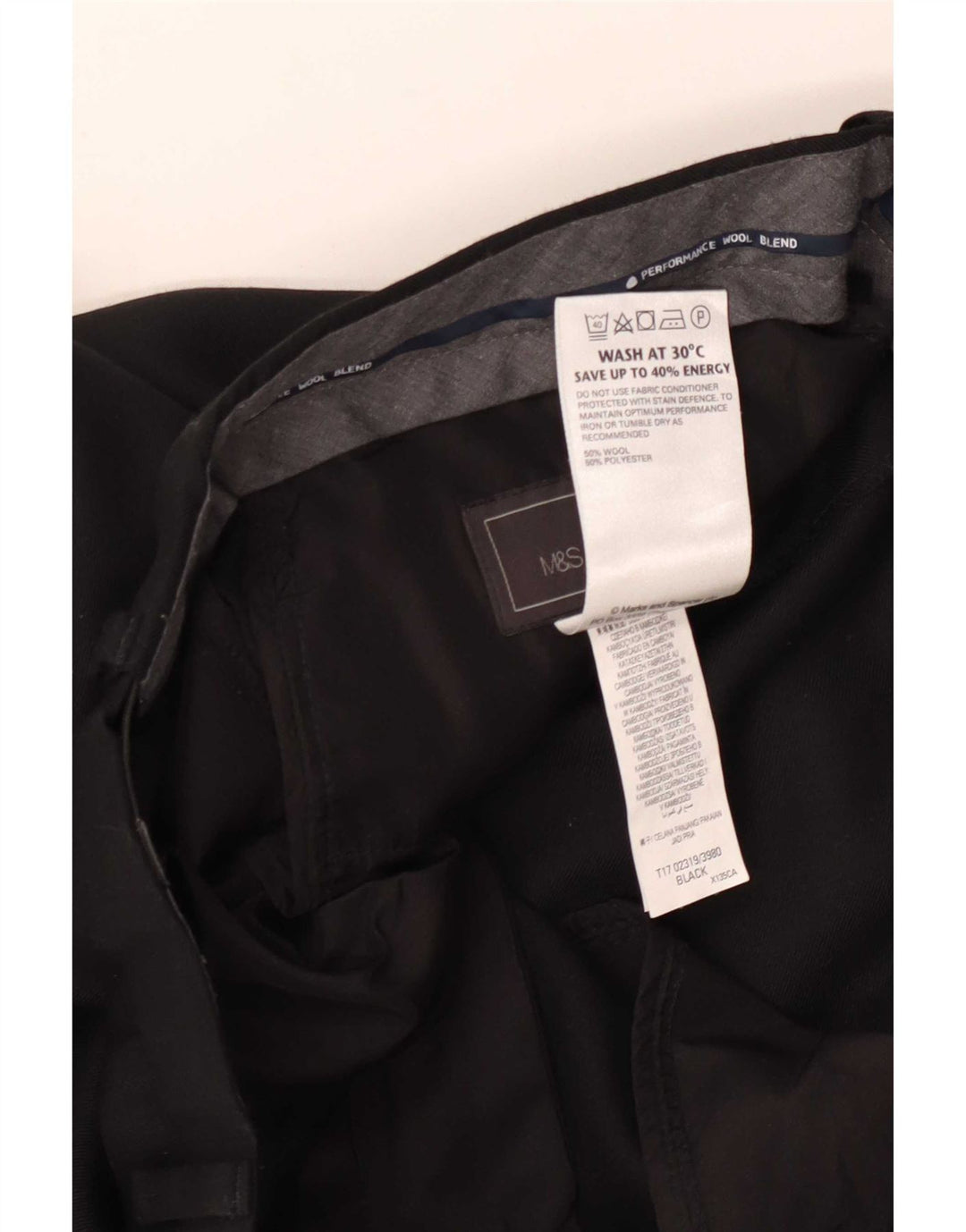 Marks & Spencer Mens Straight Regular Fit Suit Trousers W34 L31 Black Wool