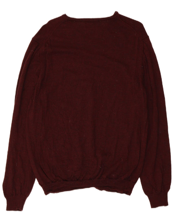 Marks & Spencer Mens Slim Fit V-Neck Jumper Sweater XL Maroon Merino Wool