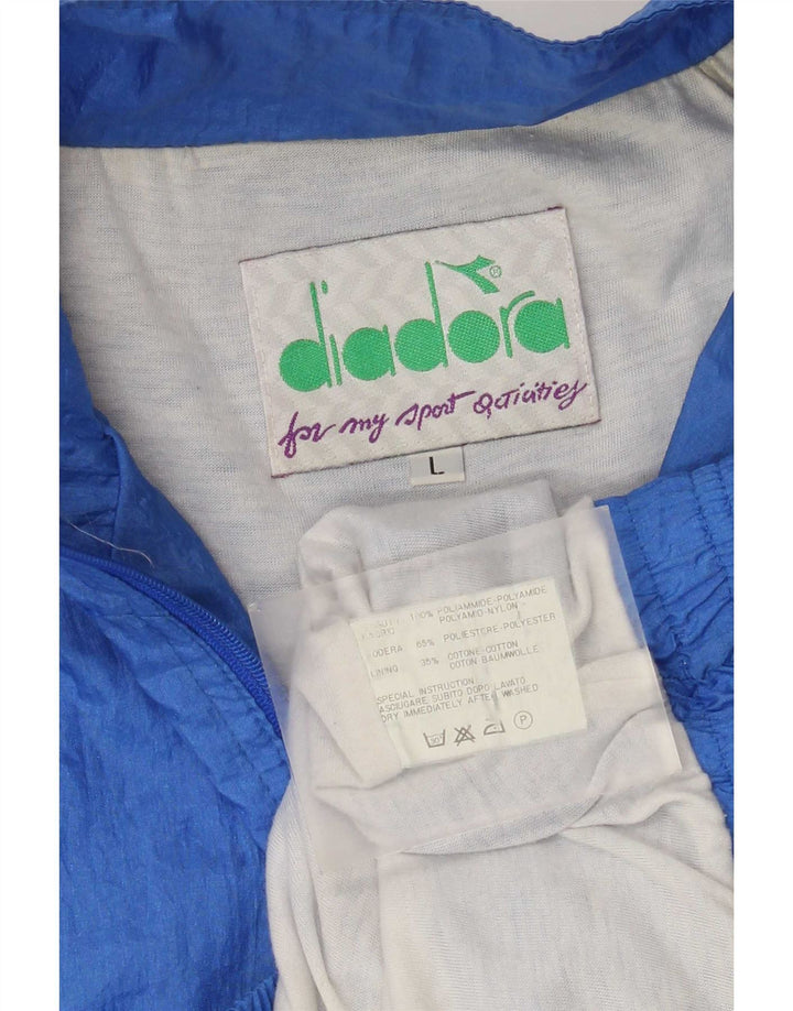 Diadora Mens Tracksuit Top Jacket Large Blue Colourblock Polyamide