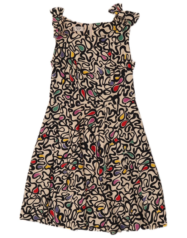 Weill Womens Abstract Pattern Sleeveless A-Line Dress UK 10 Small Off White