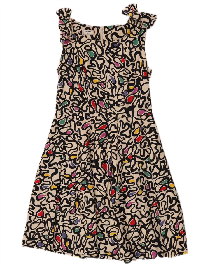 Weill Womens Abstract Pattern Sleeveless A-Line Dress UK 10 Small Off White