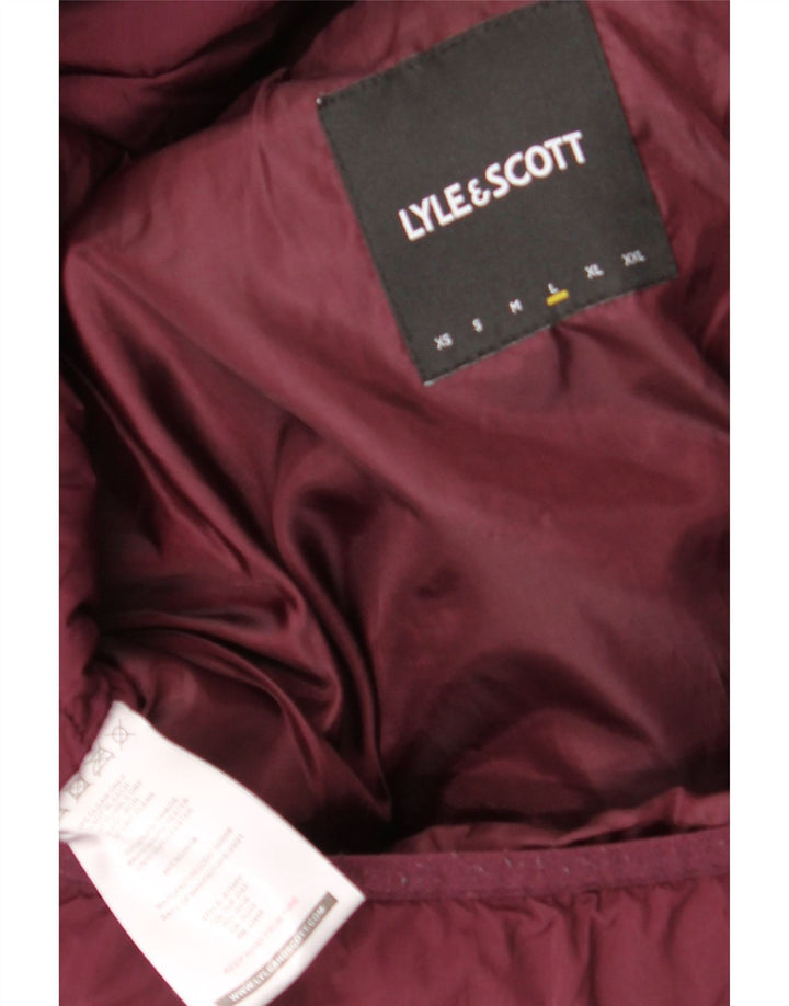 LYLE & SCOTT Mens Hooded Padded Jacket UK 40 Large Maroon Polyester Vintage Lyle & Scott and Second-Hand Lyle & Scott from Messina Hembry 