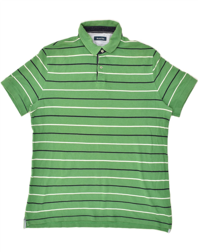 MASSIMO DUTTI Mens Slim Polo Shirt XL Green Striped Cotton | Vintage Massimo Dutti | Thrift | Second-Hand Massimo Dutti | Used Clothing | Messina Hembry 