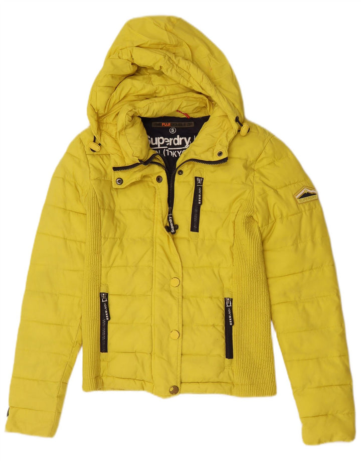 Superdry Womens Hooded Padded Jacket UK 10 Small Yellow Polyester