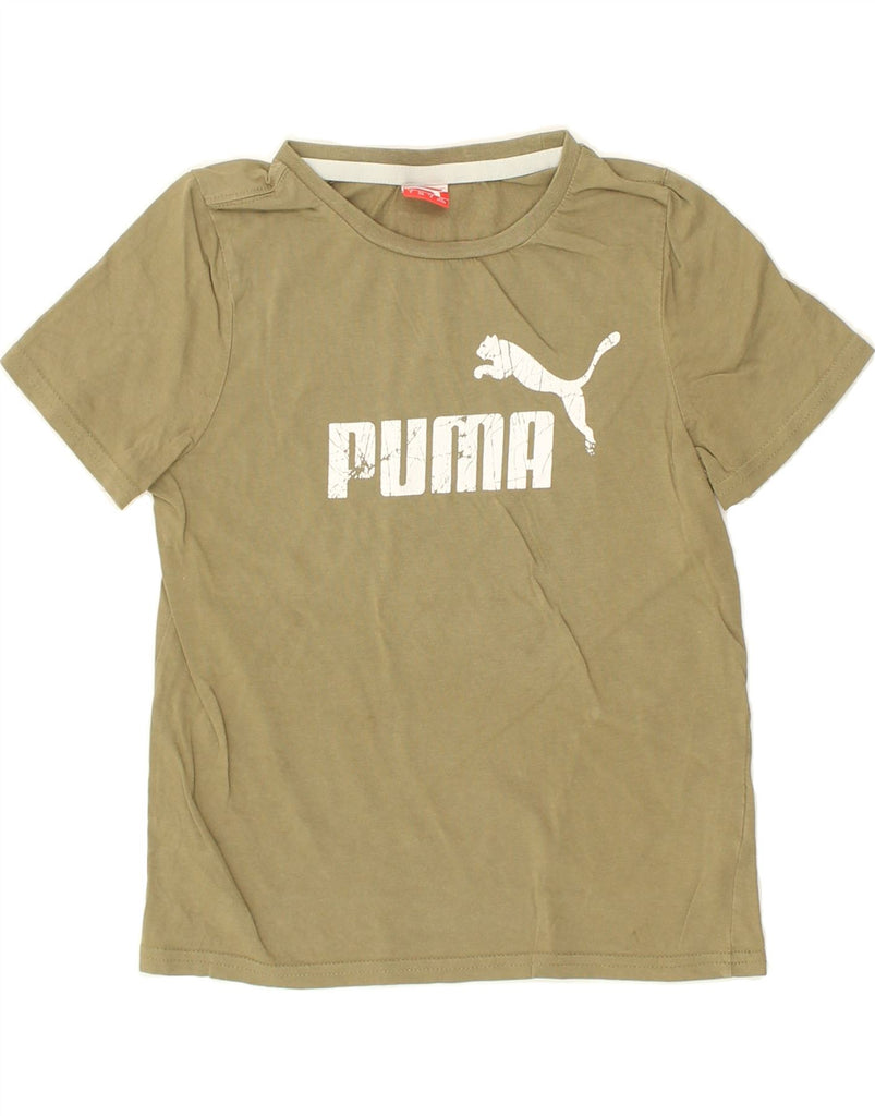 PUMA Boys Graphic T-Shirt Top 7-8 Years Small Khaki Cotton | Vintage Puma | Thrift | Second-Hand Puma | Used Clothing | Messina Hembry 