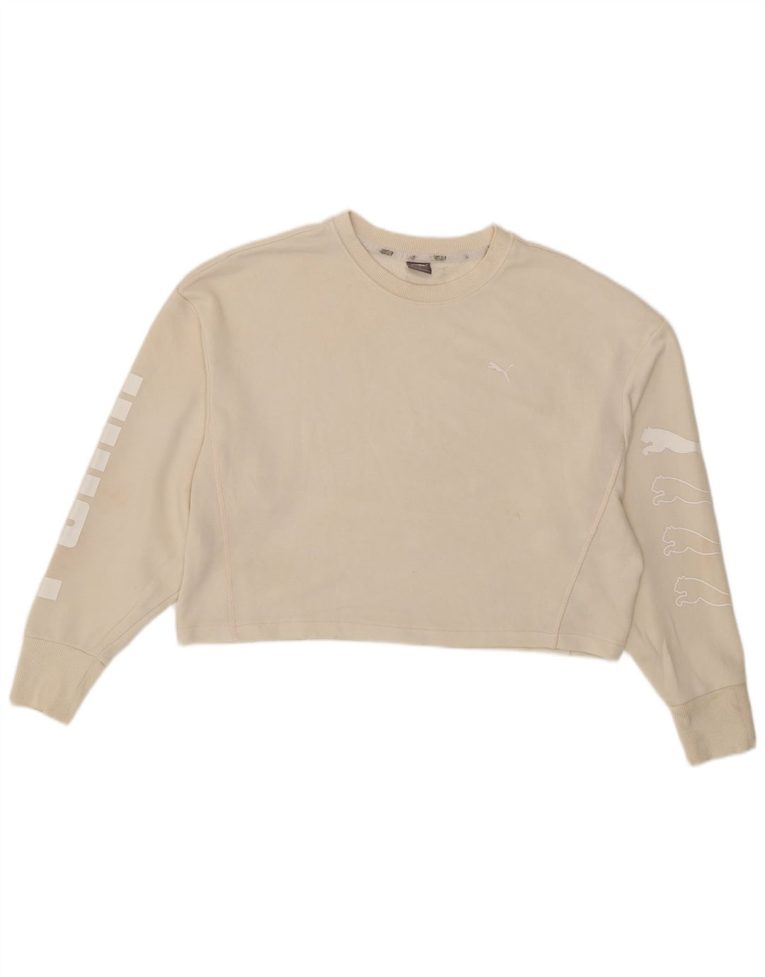 Puma Womens Oversized Crop Graphic Sweatshirt Jumper UK 16 Large Beige