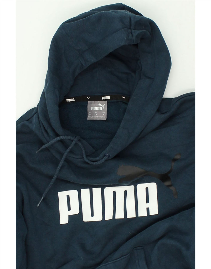 PUMA Mens Graphic Hoodie Jumper Medium Navy Blue Cotton | Vintage Puma | Thrift | Second-Hand Puma | Used Clothing | Messina Hembry 