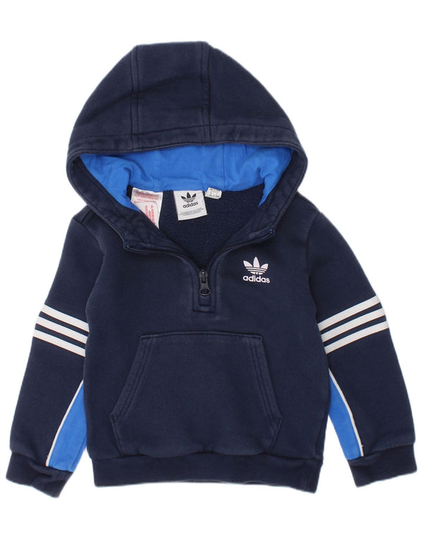 ADIDAS Baby Boys Zip Neck Hoodie Jumper 12-18 Months Navy Blue Colourblock