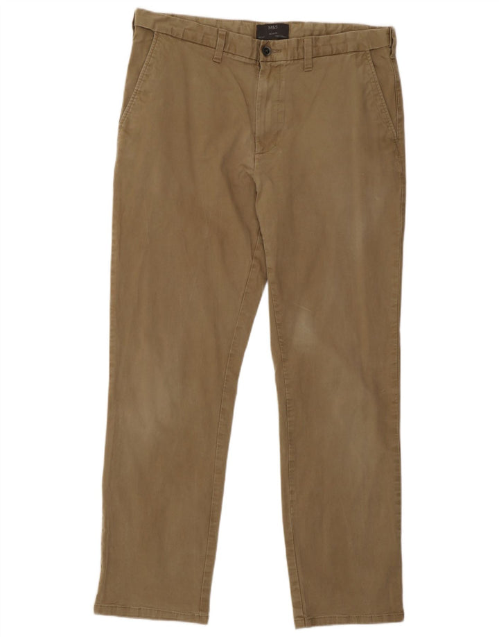 Marks & Spencer Mens Regular Fit Chino Trousers W36 L31 Khaki Cotton