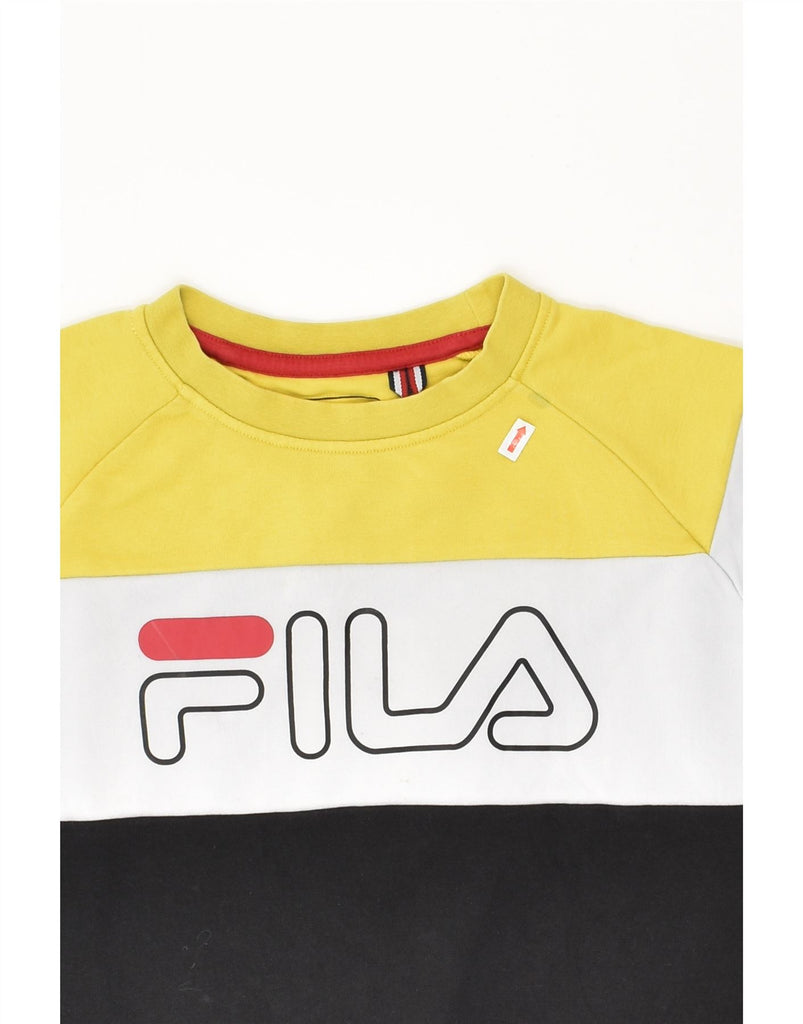 FILA Boys Graphic Sweatshirt Jumper 11-12 Years Black Colourblock Cotton | Vintage Fila | Thrift | Second-Hand Fila | Used Clothing | Messina Hembry 