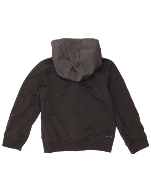 NIKE Boys Dri Fit Graphic Hoodie Jumper 8-9 Years Small Black Colourblock