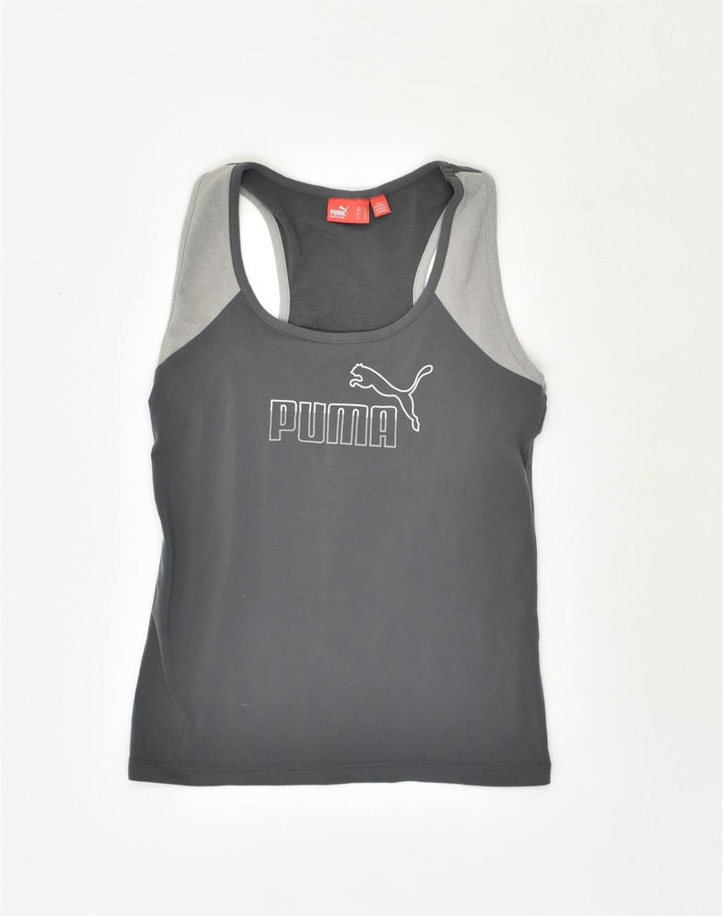 PUMA Womens Graphic Vest Top UK 14  Medium Grey Nylon Sports | Vintage Puma | Thrift | Second-Hand Puma | Used Clothing | Messina Hembry 