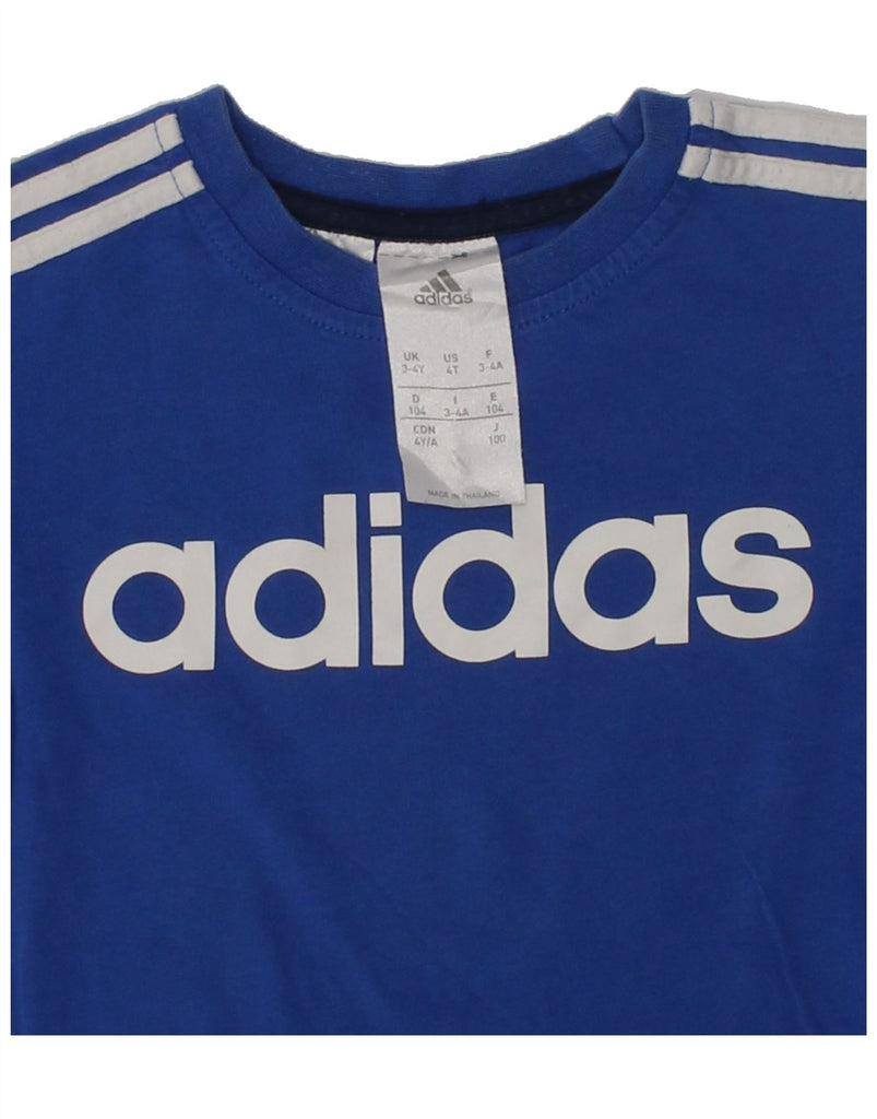 ADIDAS Boys Graphic T-Shirt Top 3-4 Years Blue Colourblock Cotton | Vintage Adidas | Thrift | Second-Hand Adidas | Used Clothing | Messina Hembry 