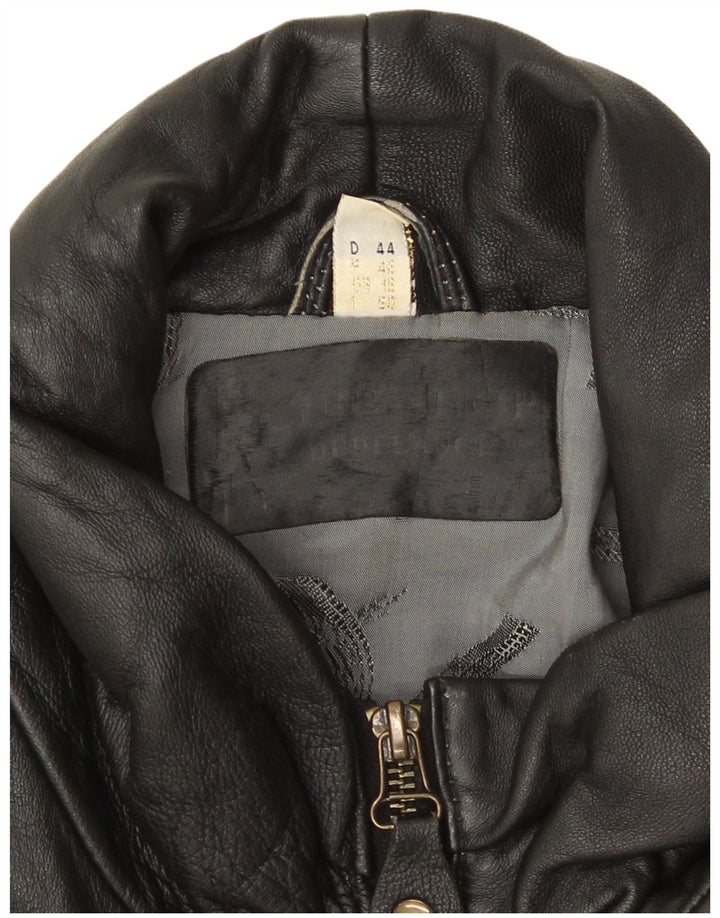 Vintage Womens Oversized Leather Jacket UK 18 XL Black Leather