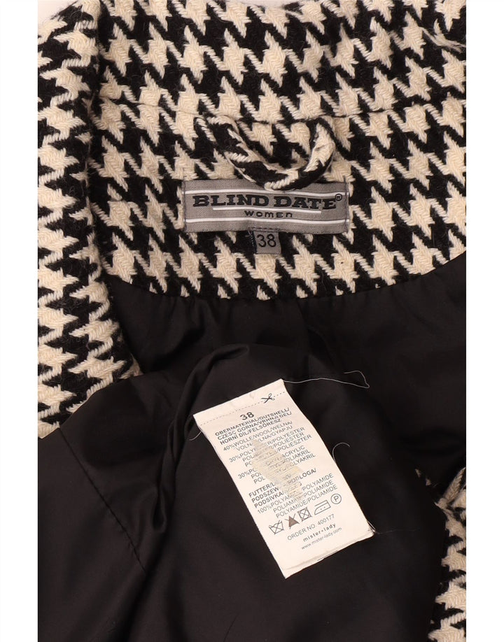 VINTAGE Womens Double Breasted Coat EU 38 Medium Black Houndstooth Wool